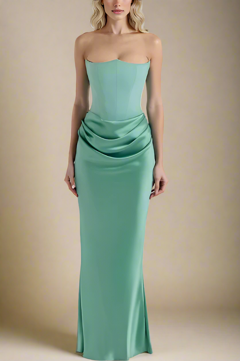 Woman wearing a figure flattering Hope Bodycon Wrap Maxi Dress - Teal Green BODYCON COLLECTION