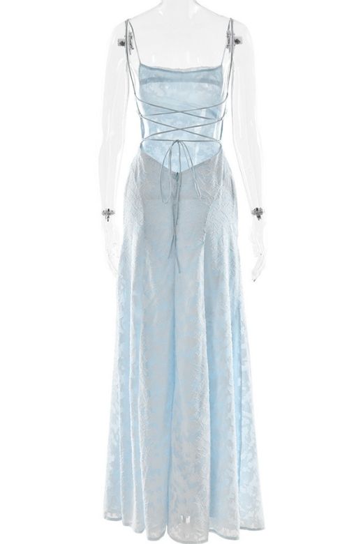 Woman wearing a figure flattering  Ivy Bodycon Maxi Dress - Baby Blue BODYCON COLLECTION