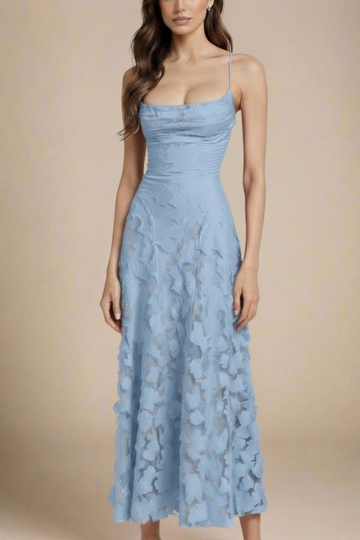 Woman wearing a figure flattering  Ivy Bodycon Maxi Dress - Baby Blue BODYCON COLLECTION