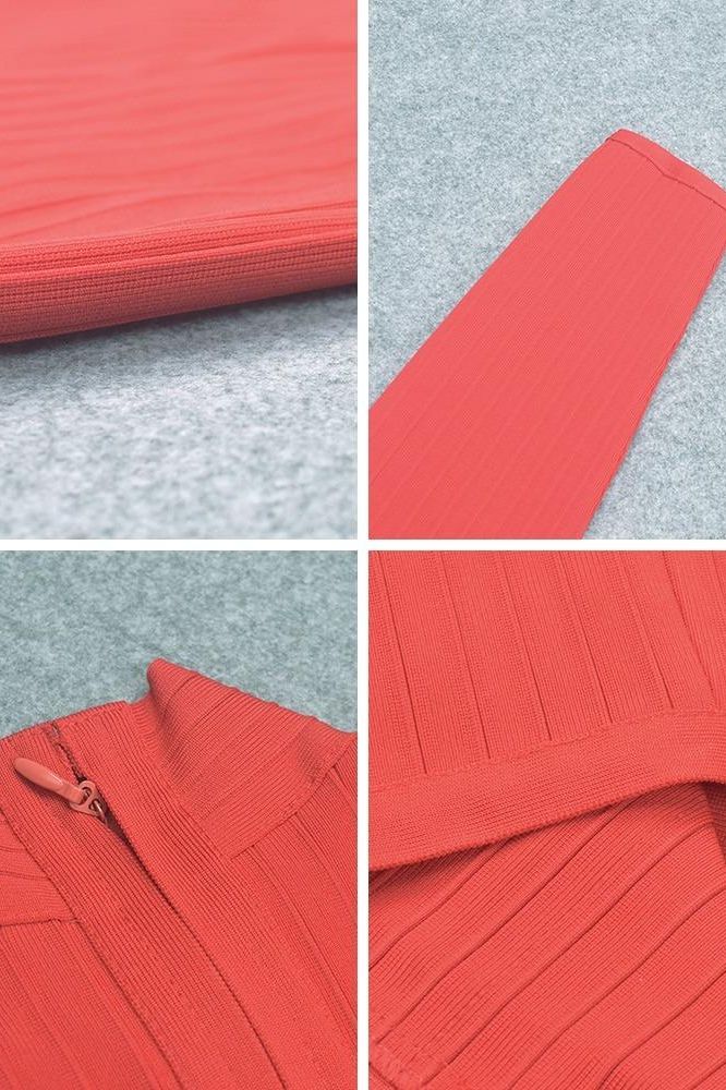 Woman wearing a figure flattering Jane Long Sleeve Bodycon Midi Dress - Lipstick Red Bodycon Collection