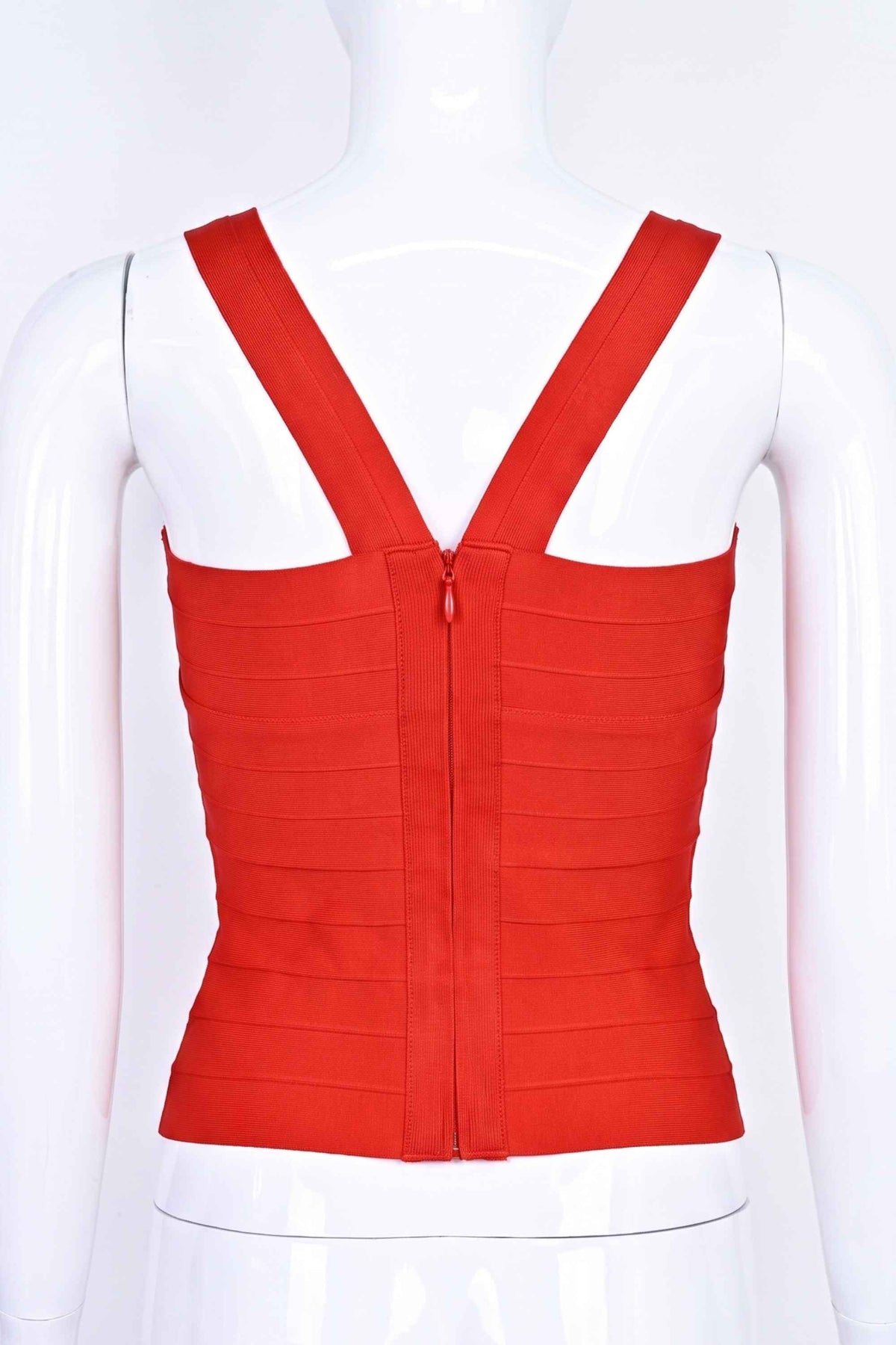 Woman wearing a figure flattering Jay Bandage Top - Lipstick Red BODYCON COLLECTION