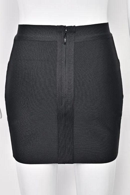 Woman wearing a figure flattering Jay High Waist Bandage Mini Skirt - Classic Black BODYCON COLLECTION