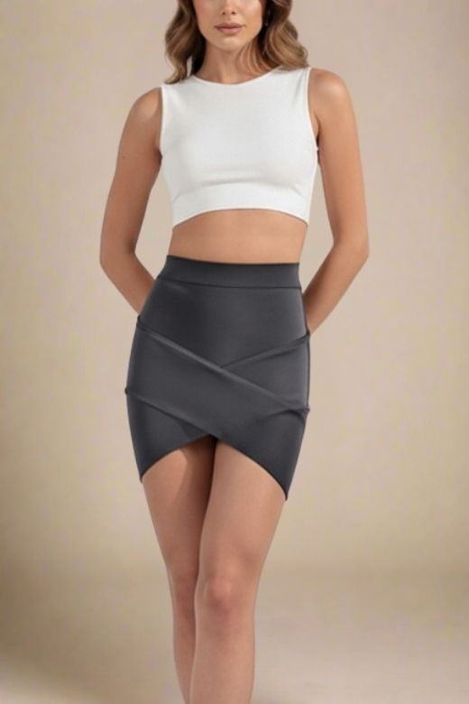Woman wearing a figure flattering Jay High Waist Bandage Mini Skirt - Classic Black BODYCON COLLECTION