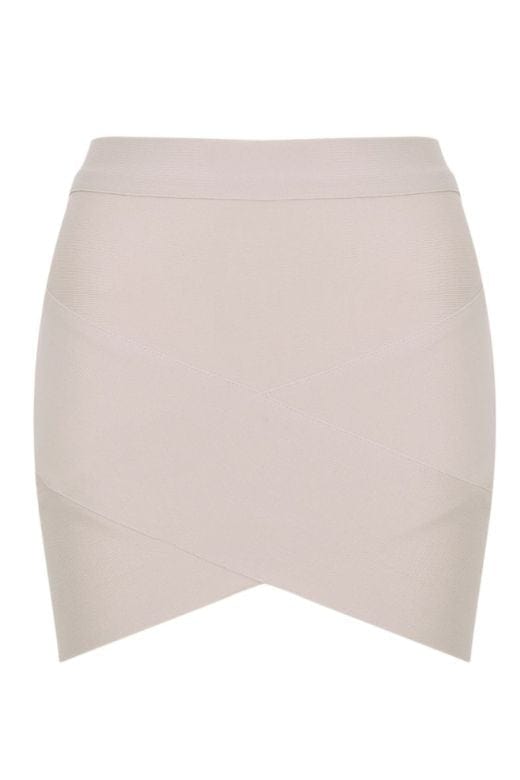 Woman wearing a figure flattering Jay High Waist Bandage Mini Skirt - Cream BODYCON COLLECTION