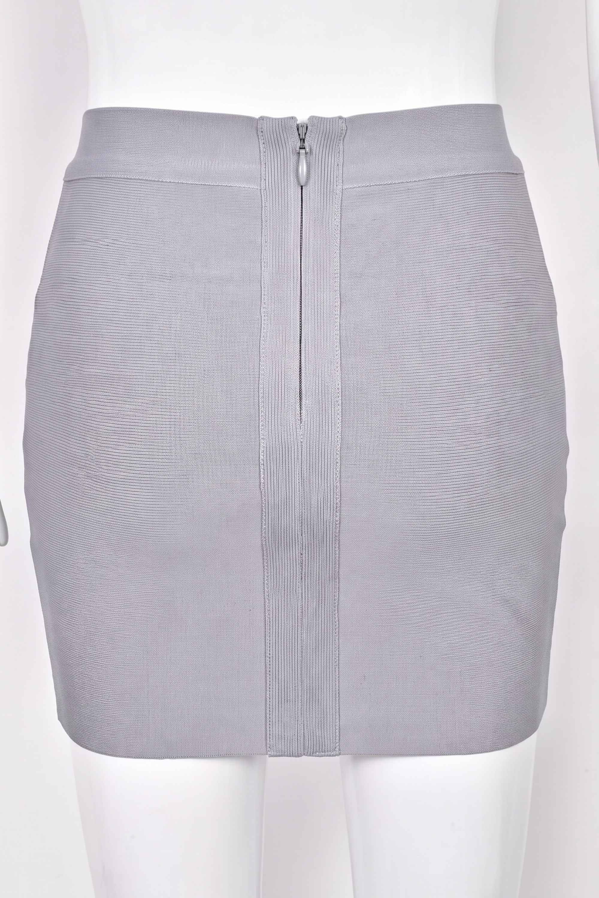 Woman wearing a figure flattering Jay High Waist Bandage Mini Skirt - Grey BODYCON COLLECTION