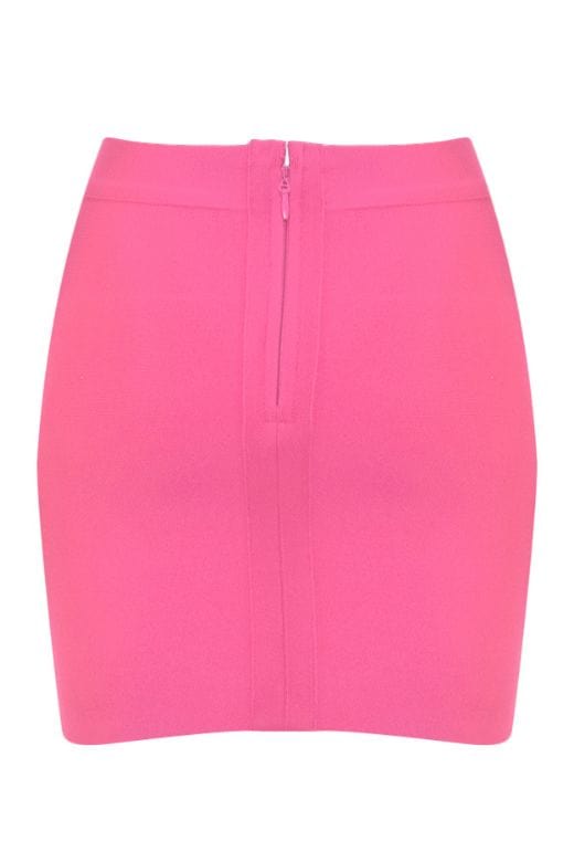 Woman wearing a figure flattering Jay High Waist Bandage Mini Skirt - Hot Pink BODYCON COLLECTION