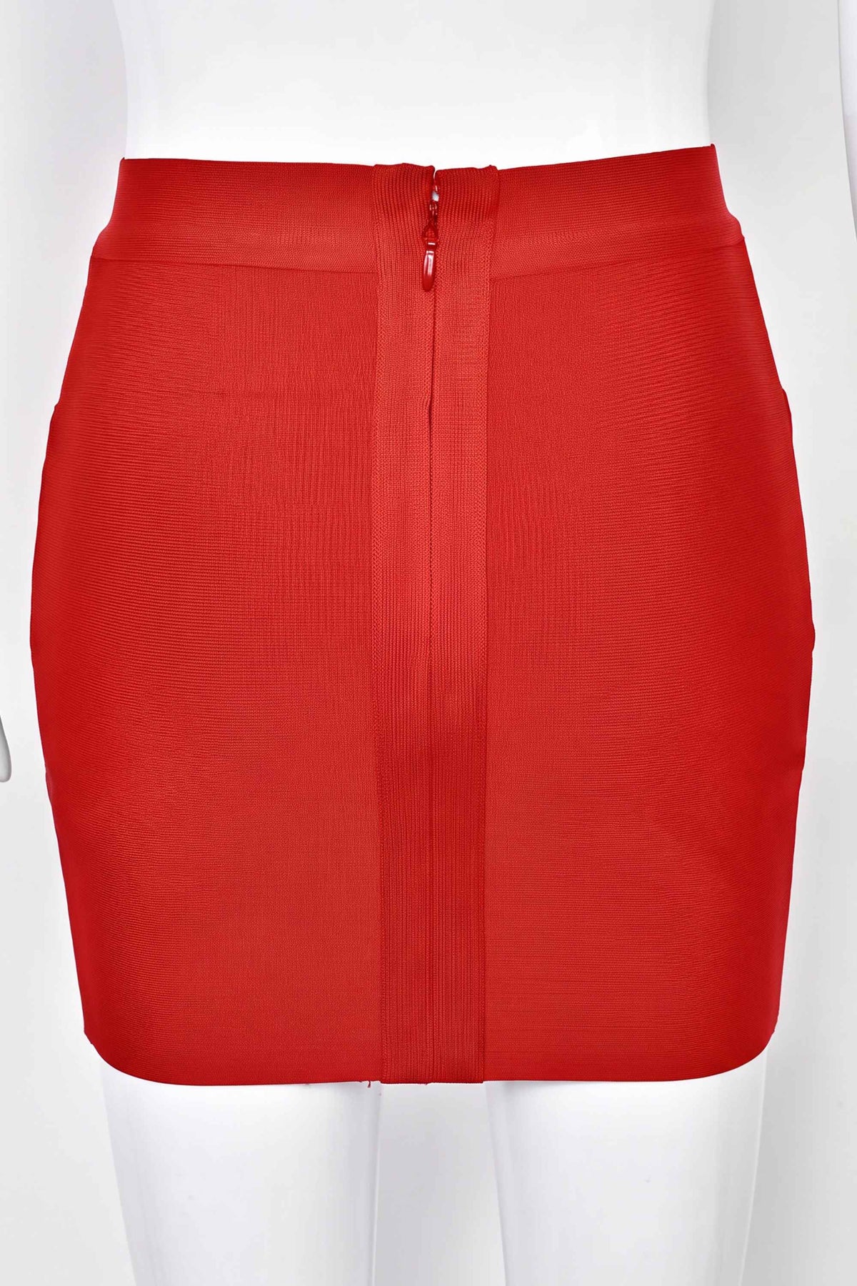 Woman wearing a figure flattering Jay High Waist Bandage Mini Skirt - Lipstick Red BODYCON COLLECTION