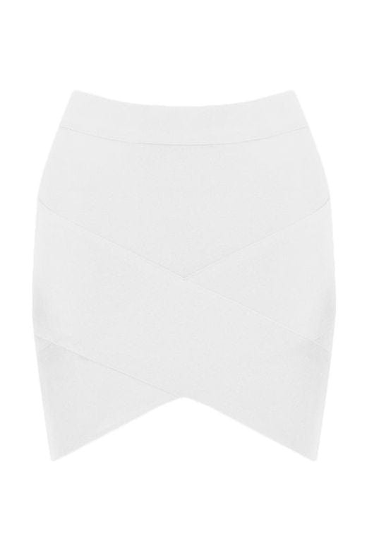 Woman wearing a figure flattering Jay High Waist Bandage Mini Skirt - Pearl White BODYCON COLLECTION