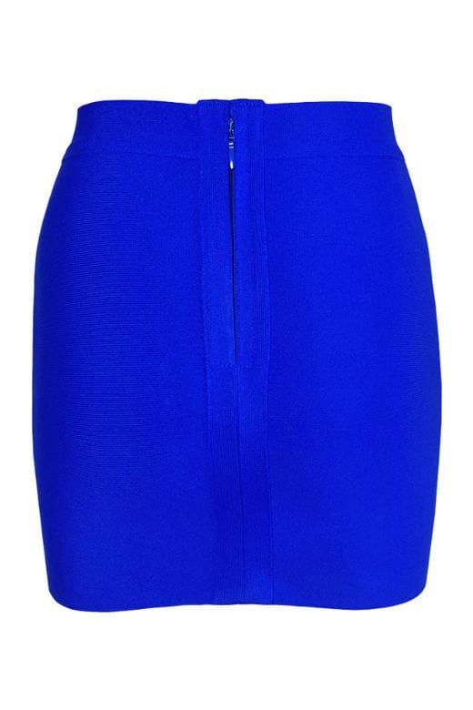 Woman wearing a figure flattering Jay High Waist Bandage Mini Skirt - Royal Blue BODYCON COLLECTION