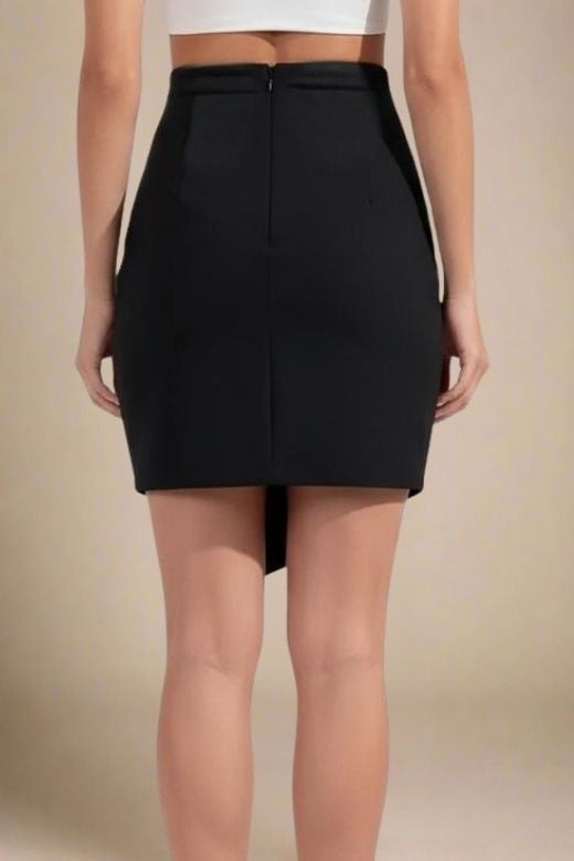Woman wearing a figure flattering Jessie Mini Pencil Skirt - Classic Black BODYCON COLLECTION Pty Ltd