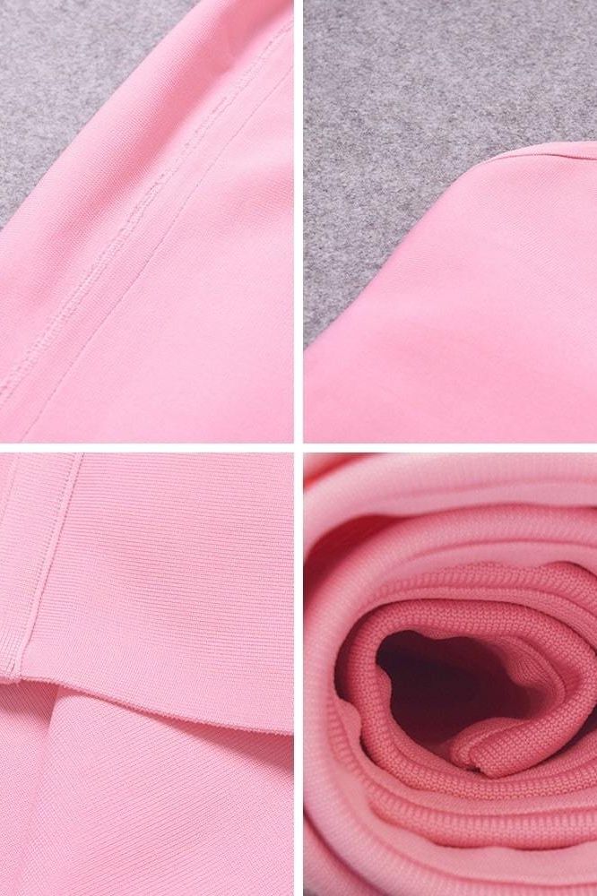 Woman wearing a figure flattering Joi Bodycon Midi Dress - Dusty Pink Bodycon Collection