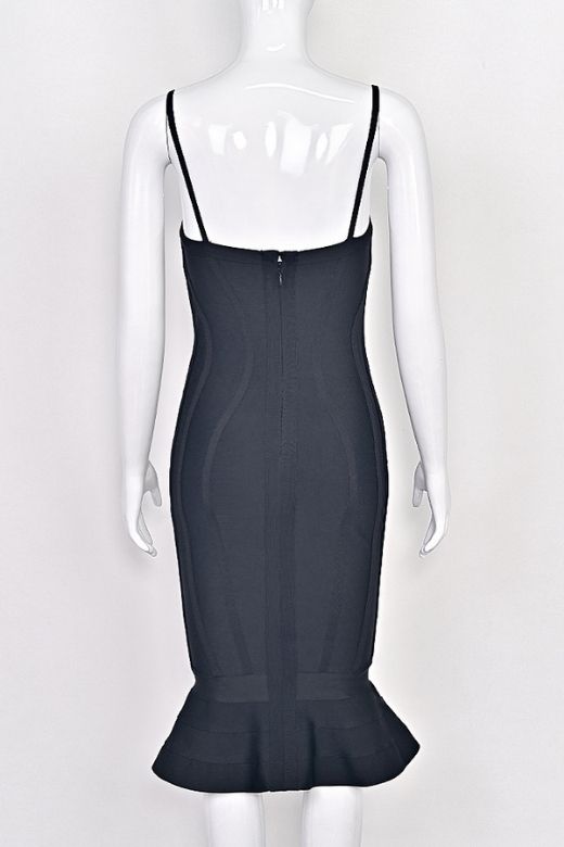 Woman wearing a figure flattering Joy Bandage Midi Dress - Classic Black Bodycon Collection