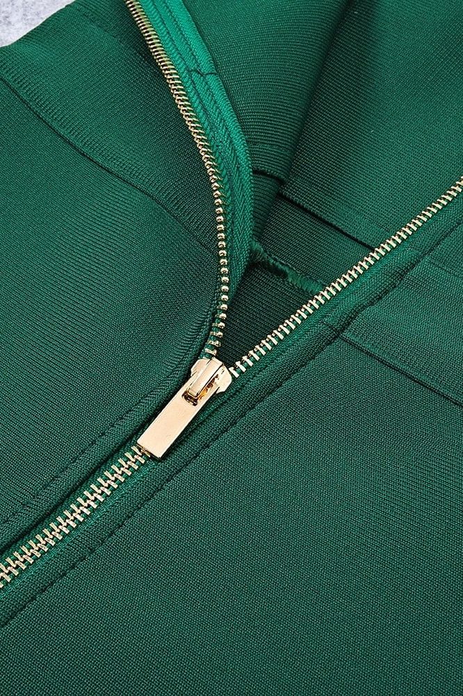 Woman wearing a figure flattering Kate Bandage Dress - Emerald Green Bodycon Collection