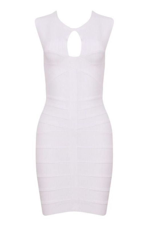Woman wearing a figure flattering Kia Bandage Dress - Pearl White BODYCON COLLECTION