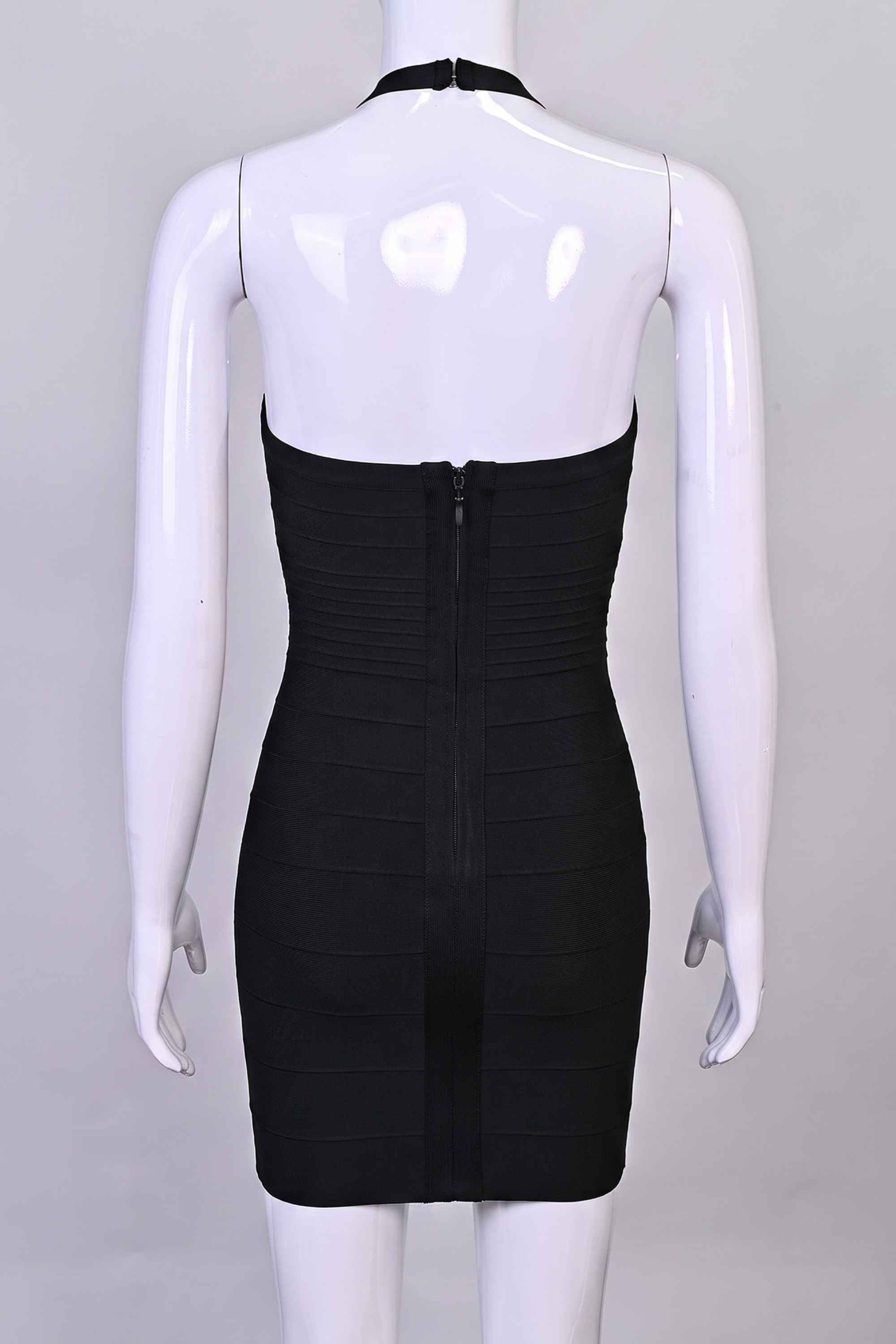 Woman wearing a figure flattering Kia Bandage Mini Dress - Classic Black BODYCON COLLECTION Pty Ltd