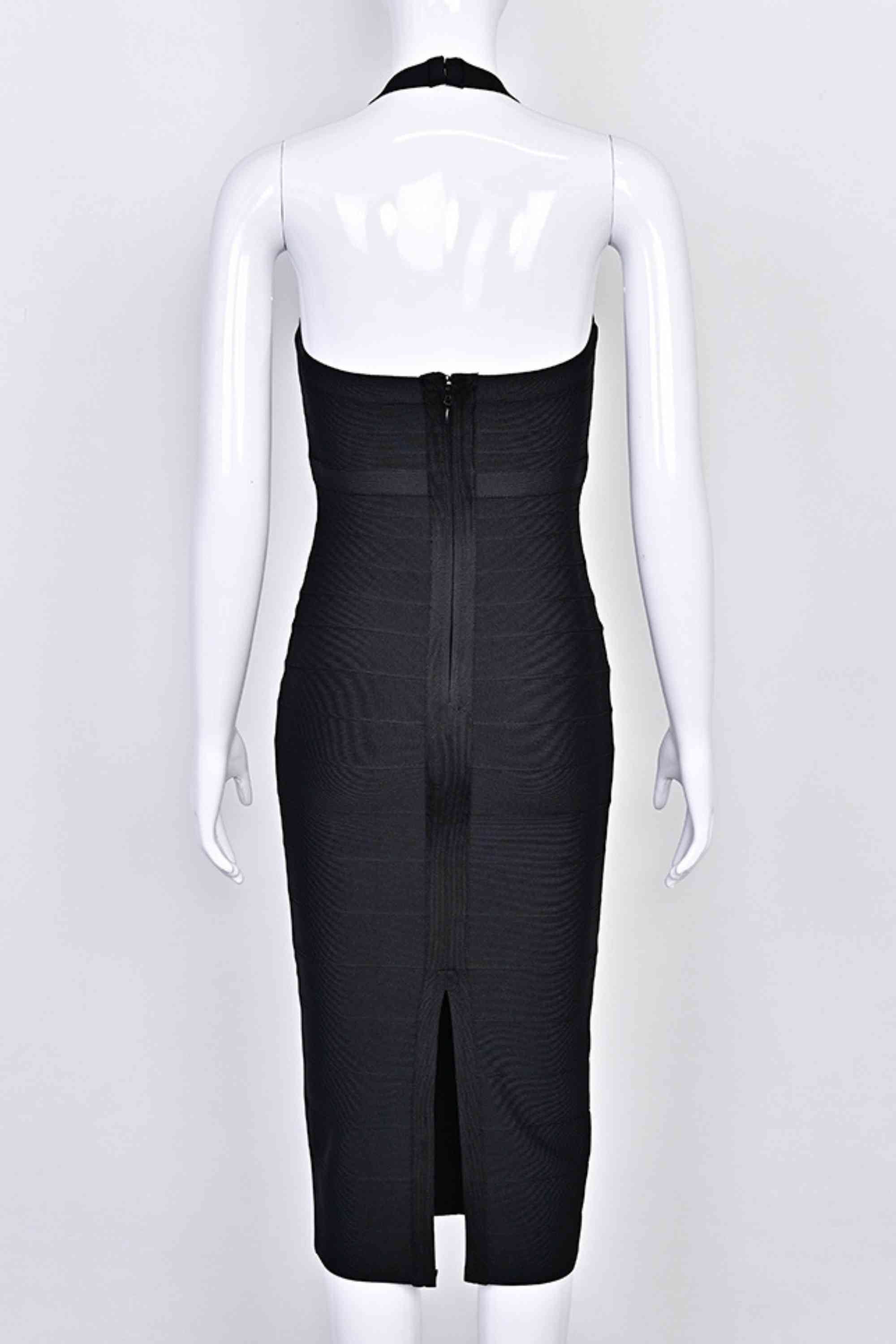 Woman wearing a figure flattering Lara Bandage Midi Dress - Classic Black BODYCON COLLECTION Pty Ltd