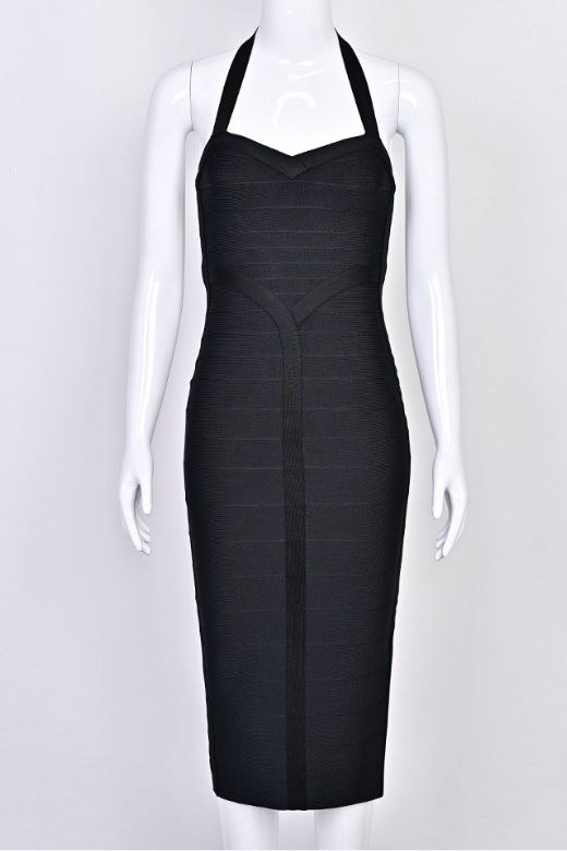 Woman wearing a figure flattering Lara Bandage Midi Dress - Classic Black BODYCON COLLECTION Pty Ltd