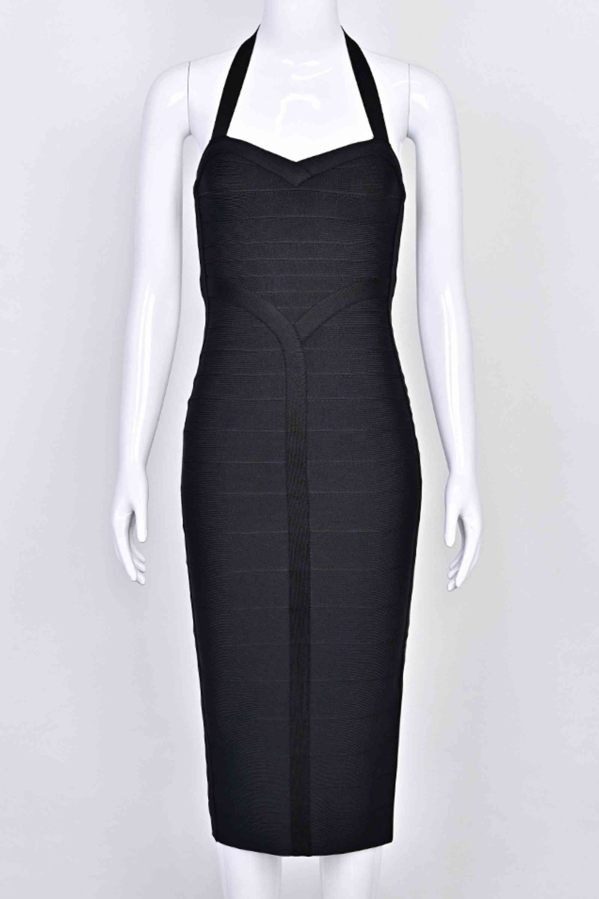 Woman wearing a figure flattering Lara Bandage Midi Dress - Classic Black BODYCON COLLECTION Pty Ltd