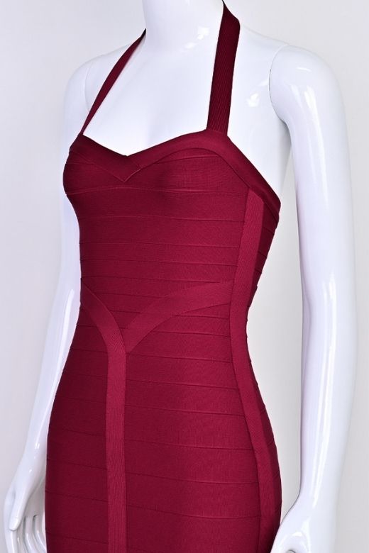 Woman wearing a figure flattering Lara Bandage Midi Dress - Red Wine BODYCON COLLECTION Pty Ltd