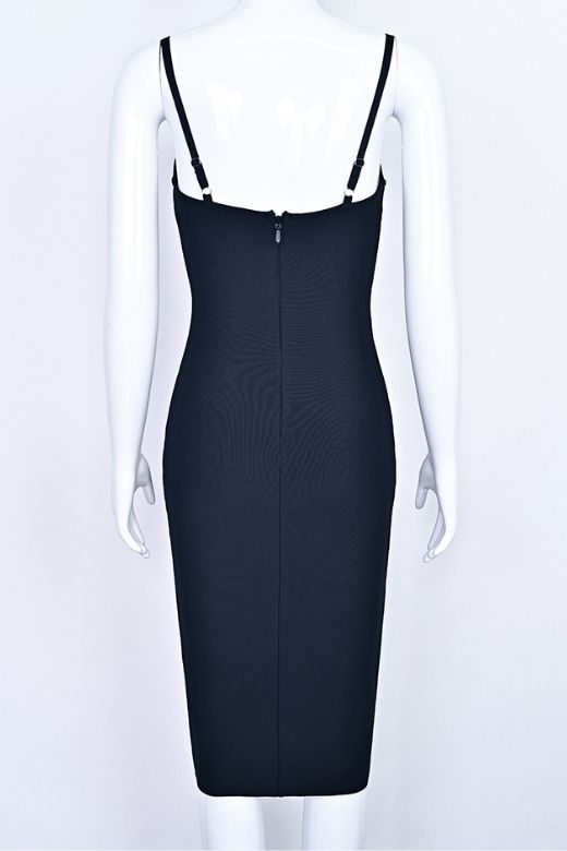 Woman wearing a figure flattering Larissa Bodycon Dress - Classic Black BODYCON COLLECTION Pty Ltd