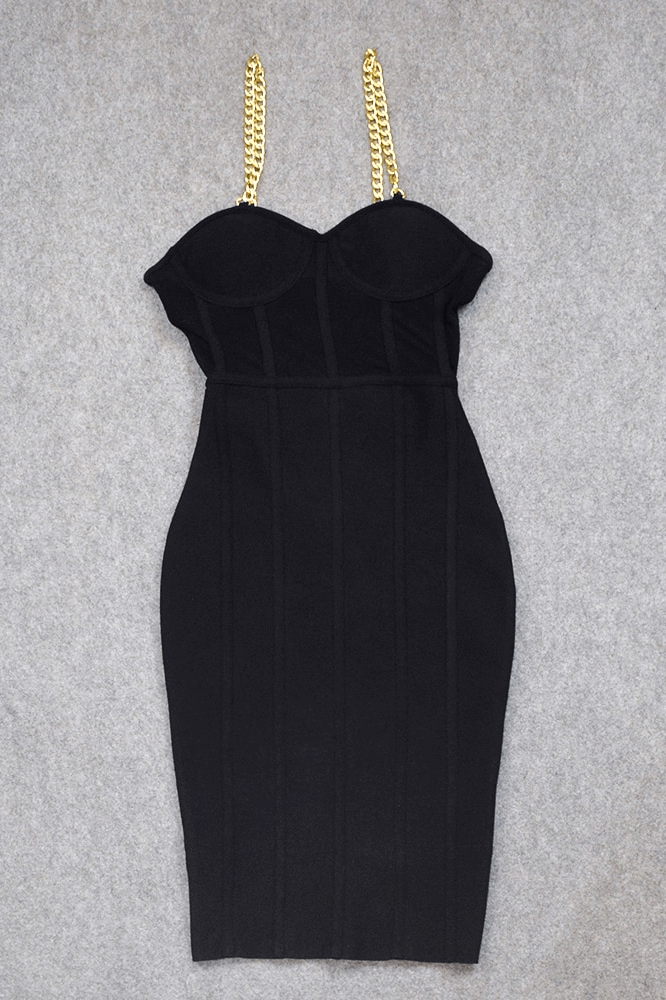 Woman wearing a figure flattering Leah Bodycon Dress - Classic Black Bodycon Collection