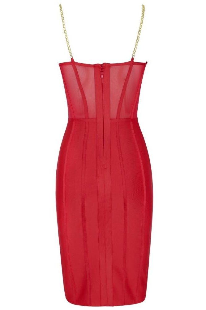 Woman wearing a figure flattering Leah Bodycon Dress - Lipstick Red Bodycon Collection