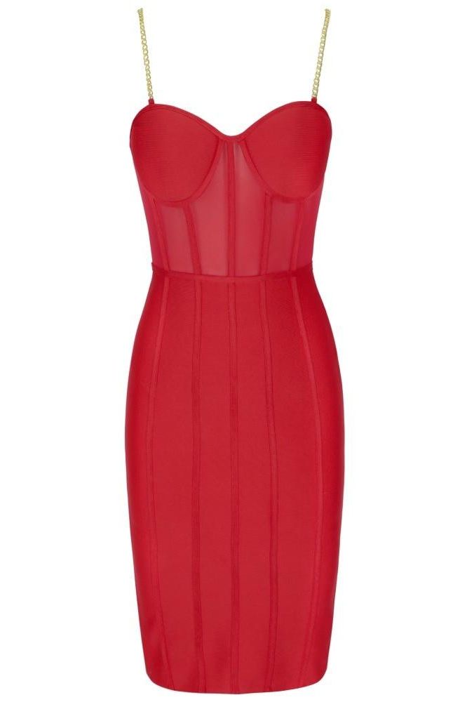Woman wearing a figure flattering Leah Bodycon Dress - Lipstick Red Bodycon Collection