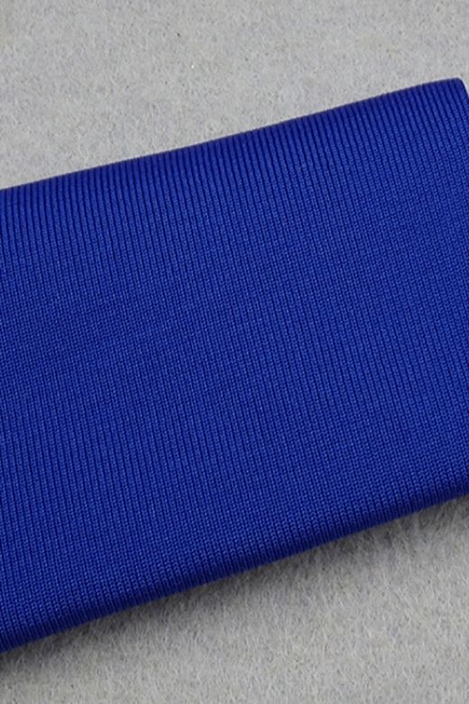 Woman wearing a figure flattering Lela Long Sleeve Bandage Midi Dress - Royal Blue BODYCON COLLECTION