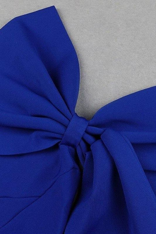 Woman wearing a figure flattering Lela Long Sleeve Bandage Midi Dress - Royal Blue BODYCON COLLECTION