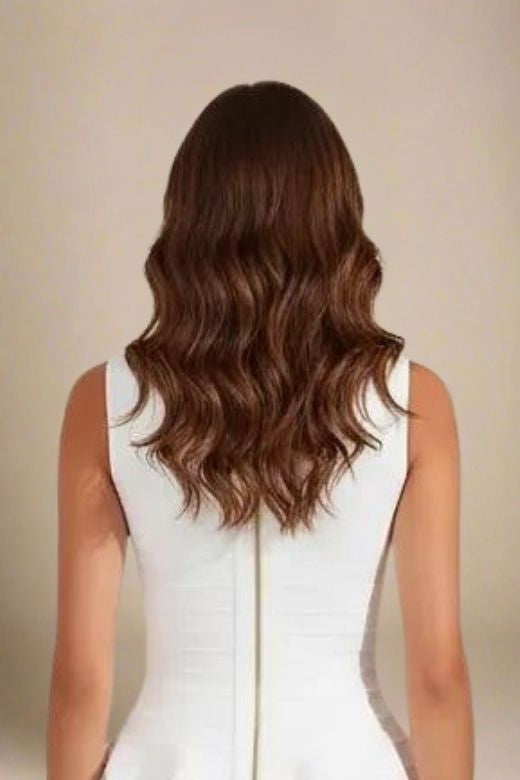 Woman wearing a figure flattering Leni Bandage Top and Knee Length Skirt Set - White Pearl BODYCON COLLECTION