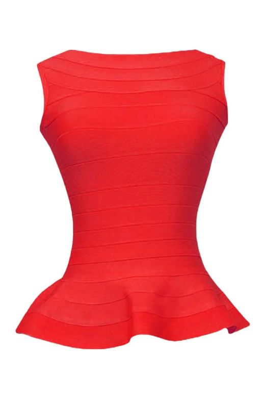Woman wearing a figure flattering  Leni Bandage Top - Lipstick Red BODYCON COLLECTION