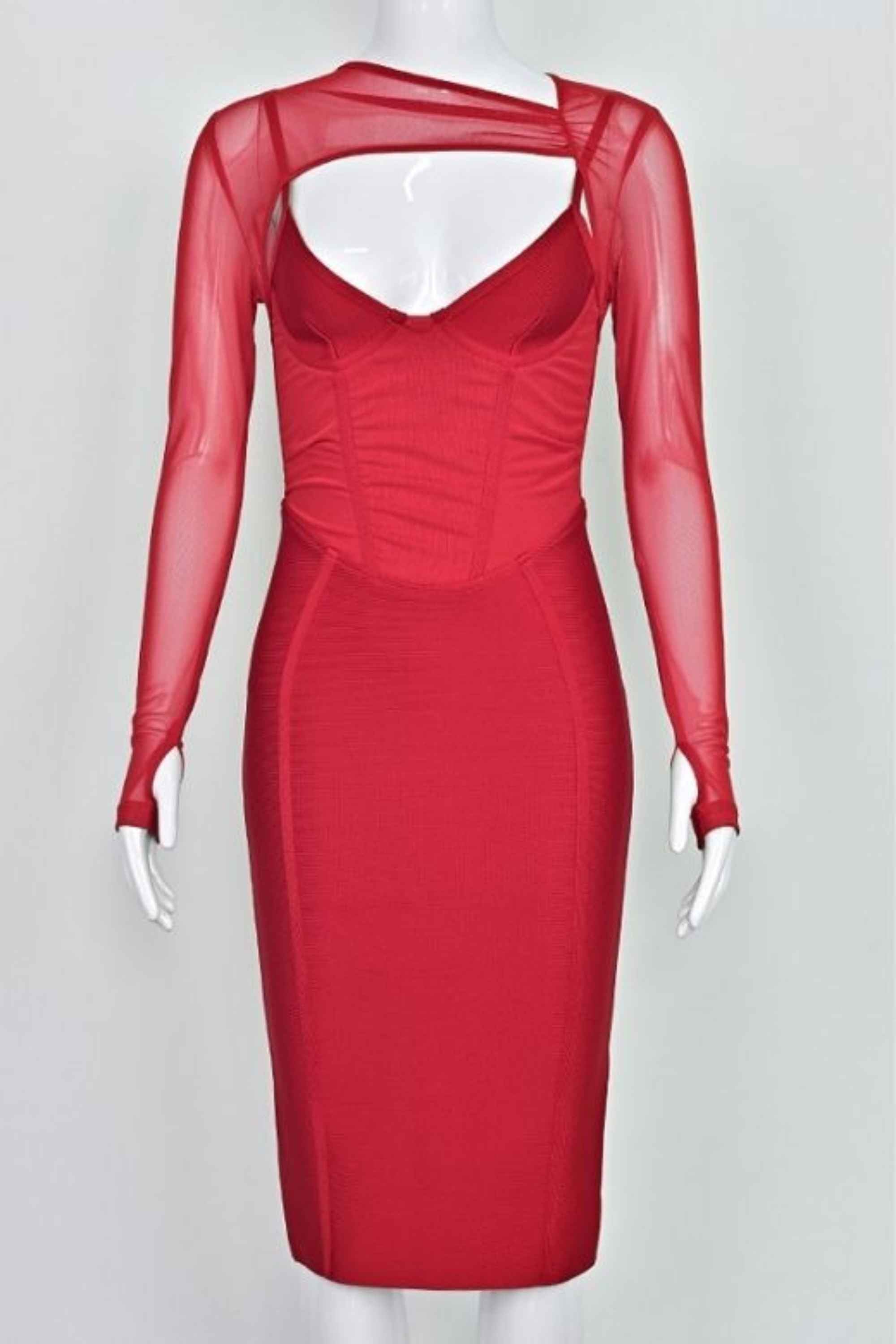 Woman wearing a figure flattering Lexi Long Sleeve Bodycon Midi Dress - Red Wine BODYCON COLLECTION