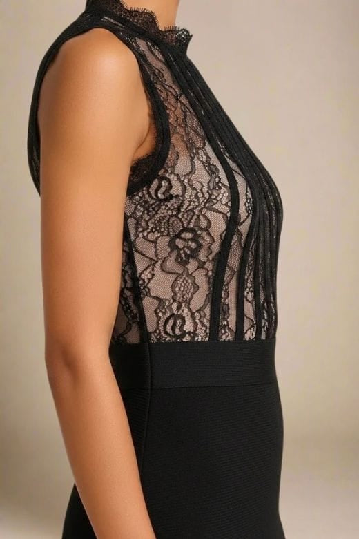 Woman wearing a figure flattering Lori Bodycon Dress - Classic Black BODYCON COLLECTION Pty Ltd