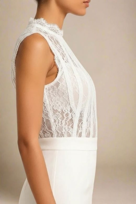 Woman wearing a figure flattering Lori Bodycon Dress - White Pearl BODYCON COLLECTION Pty Ltd