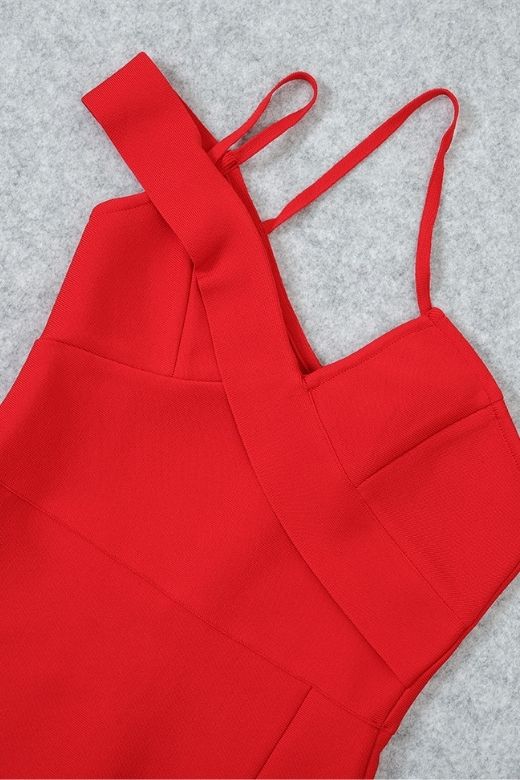 Woman wearing a figure flattering Luna Bodycon Midi Dress - Lipstick Red Bodycon Collection