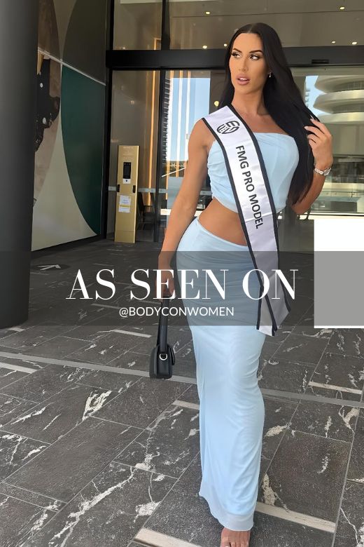 Woman wearing a figure flattering Margot Wrap Top and Maxi Skirt Outfit Set - Red Wine BODYCON COLLECTION