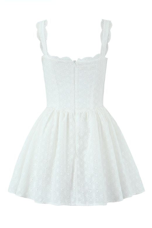 Woman wearing a figure flattering Mari Bodycon Mini Dress - Pearl White BODYCON COLLECTION