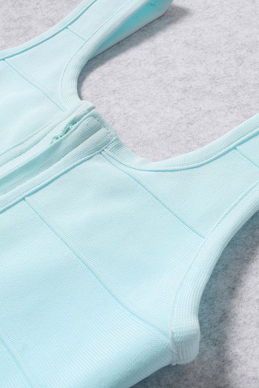 Woman wearing a figure flattering Maria Bandage Mini Dress - Baby Blue BODYCON COLLECTION