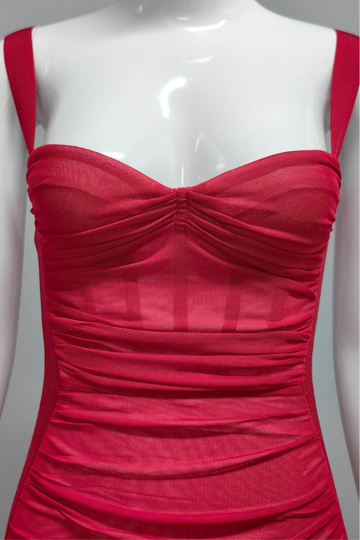 Woman wearing a figure flattering Marilyn Bodycon Wrap Midi Dress - Red Wine BODYCON COLLECTION