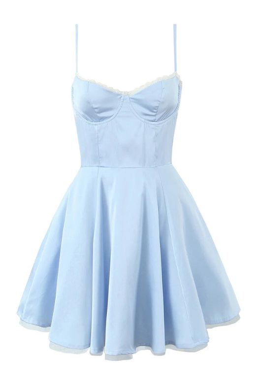 Woman wearing a figure flattering Mavis Bodycon Mini Dress - Baby Blue BODYCON COLLECTION