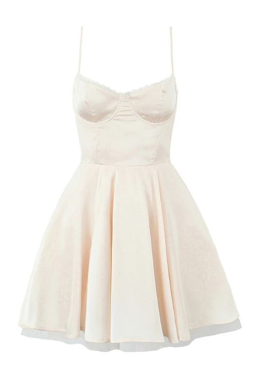 Woman wearing a figure flattering Mavis Bodycon Mini Dress - Cream BODYCON COLLECTION