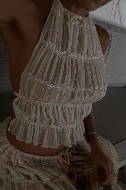 Woman wearing a figure flattering Meryl Wrap Top and Maxi Skirt Set - Butter Yellow BODYCON COLLECTION
