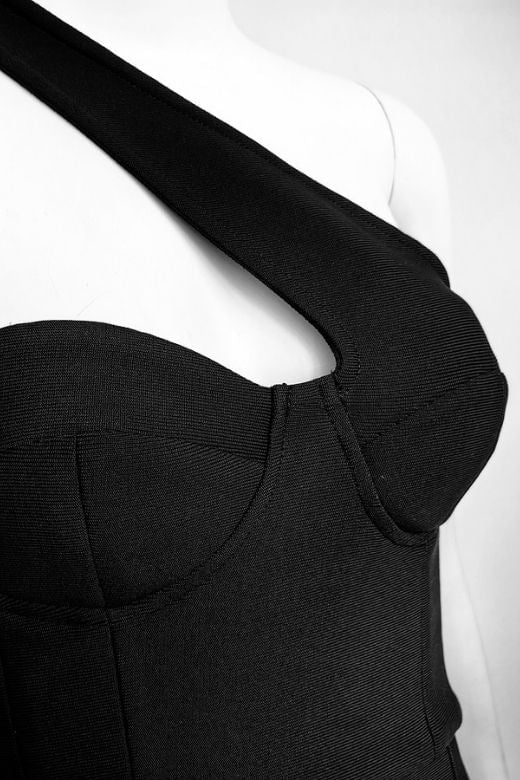 Woman wearing a figure flattering Mia Bodycon Midi Dress - Classic Black BODYCON COLLECTION Pty Ltd