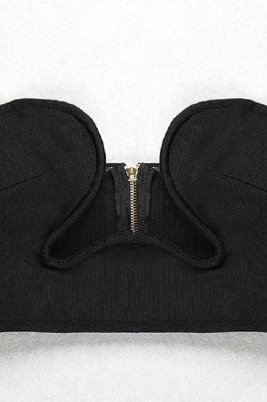 Woman wearing a figure flattering Mika Bandage Crop Top - Classic Black BODYCON COLLECTION
