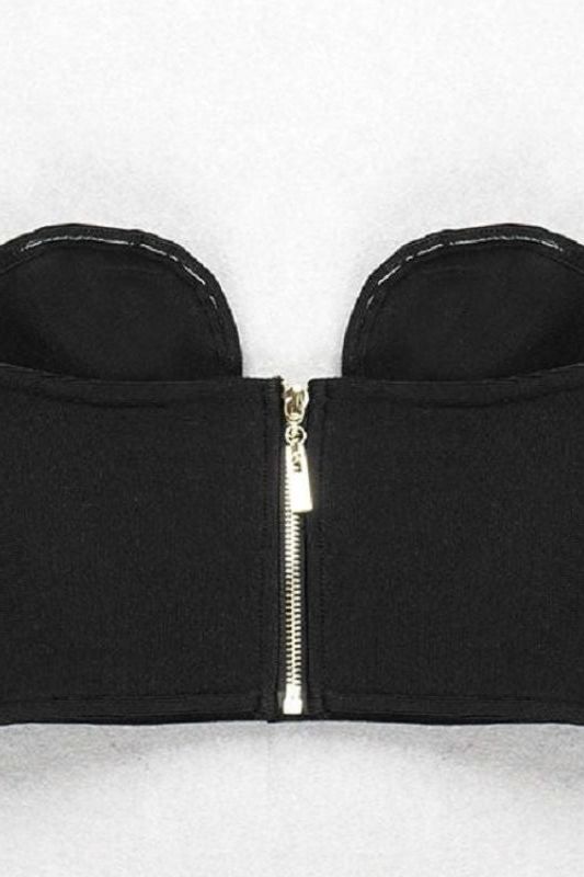 Woman wearing a figure flattering Mika Bandage Crop Top - Classic Black BODYCON COLLECTION