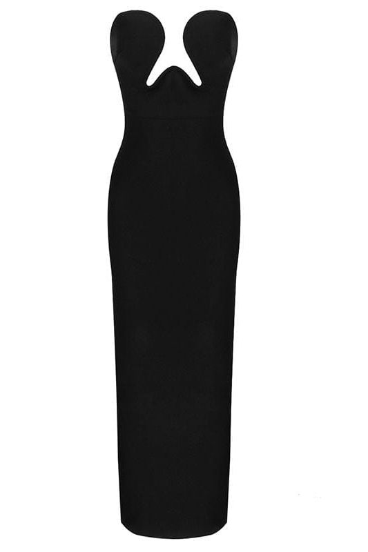 Woman wearing a figure flattering Mika Bodycon Midi Dress - Classic Black BODYCON COLLECTION