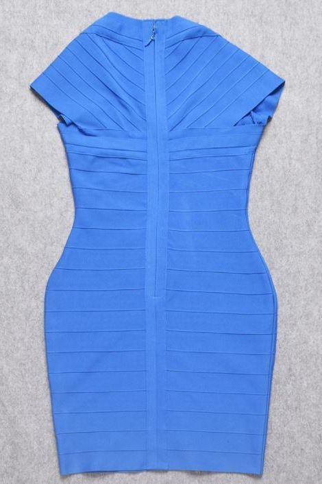 Woman wearing a figure flattering Miranda Bandage Mini Dress - Royal Blue Bodycon Collection