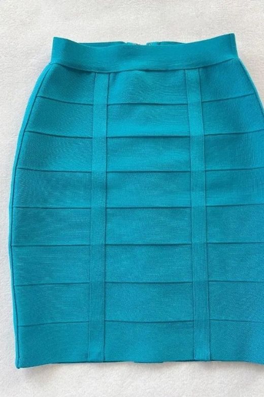 Woman wearing a figure flattering Missy High Waist Bandage Mini Skirt - Teal Blue BODYCON COLLECTION Pty Ltd