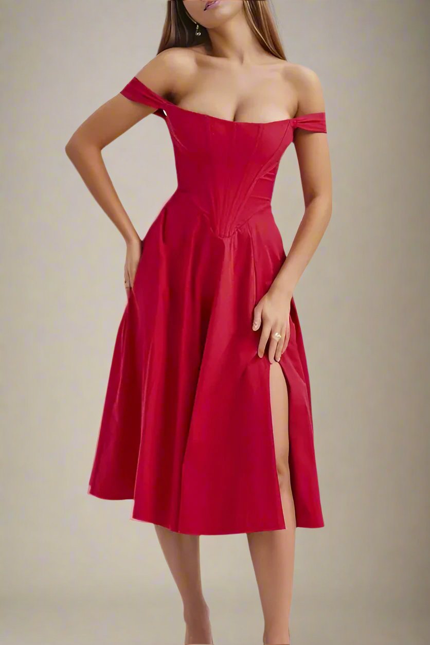 Woman wearing a figure flattering Monique Bodycon Dress - Lipstick Red BODYCON COLLECTION