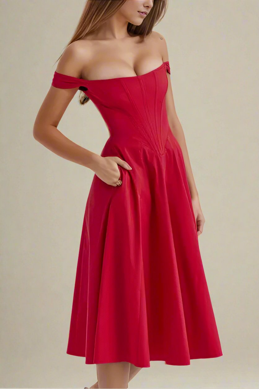 Woman wearing a figure flattering Monique Bodycon Dress - Lipstick Red BODYCON COLLECTION